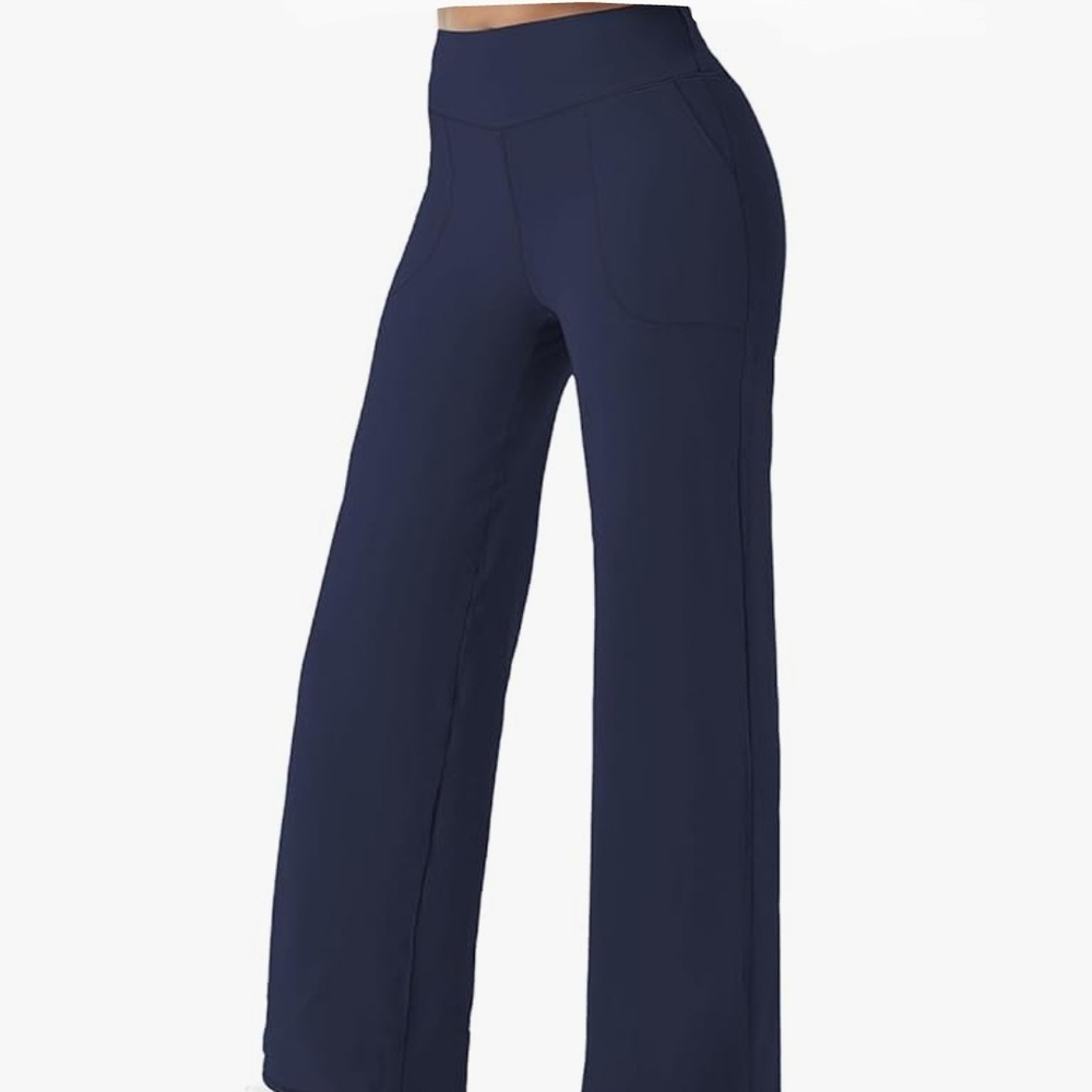 Fireswan Wide Leg Yoga Pants NEW Large -Navy Blue -High Waist -Pockets -Stretch